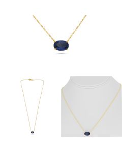 Yellow Gold Oval Natural Sapphire Necklace 