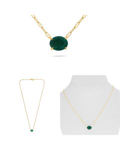 Yellow Gold Paper Clip Oval Natural Emerald Necklace 