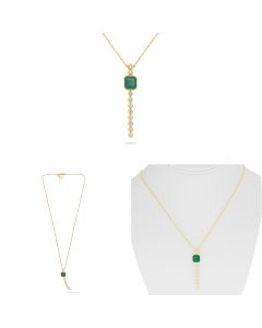Yellow Gold Drop Emerald Cut Emerald Necklace