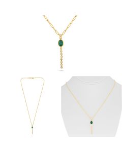 Yellow Gold Paper Clip Oval Bezel Emerald Necklace 