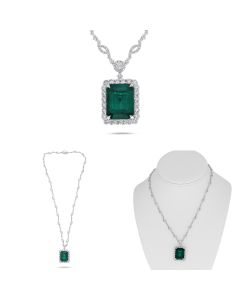 18.14 Carat Diamond Halo Emerald Necklace