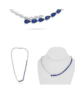 Two Row Pear Shaped Sapphire and Diamond Necklace 
