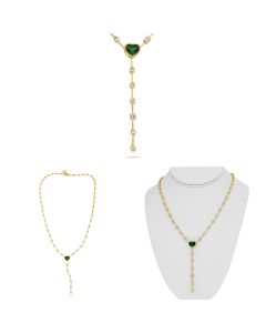 Yellow Gold 3.17ct Heart Tsavorite Lariat Necklace 