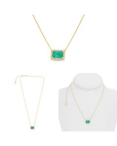 Emerald and Diamond Pendant Necklace – Horizontal Setting
