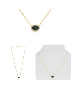 Yellow Gold Oval Green Sapphire Necklace