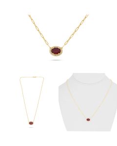 Yellow Gold Paper Clip Oval Ruby Necklace 