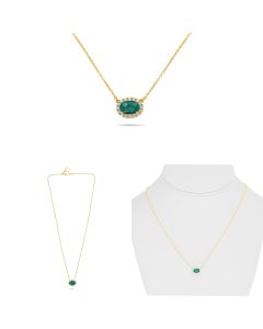 Yellow Gold Halo Oval Emerald Necklace 