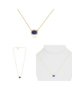 Yellow Gold Cushion Cut Sapphire Necklace 