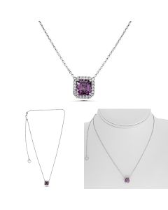 Cushion Cut Sapphire Necklace with Pave Diamond Halo
