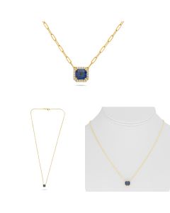 Paper Clip Yellow Gold Radiant Cut Sapphire Necklace 