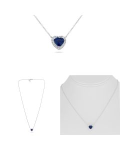 Halo Heart Shape Sapphire Necklace 