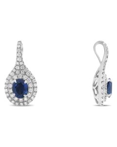 Oval Blue Sapphire Double Halo Pendant