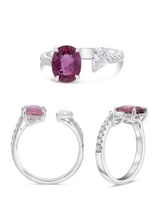 You and Me Oval Pink Sapphire and Pear Diamond Ring 