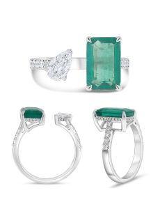 Toi et Moi Emerald and Diamond Ring