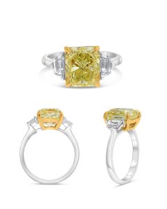 5.02ct Radiant Cut Yellow Diamond Three Stone Ring 