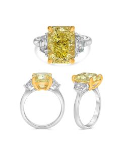 Three Stone Radiant Cut Yellow Diamond Ring 