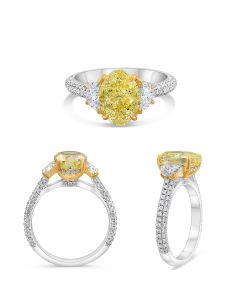 3.01 Three Stone Yellow Oval Diamond Ring 