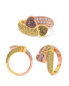 Pink and Yellow Heart Diamond Bypass Ring