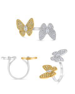 Yellow and White Diamond Dual Butterfly Pavé Ring