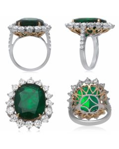  12 Carat Emerald Ring in Diamond Halo