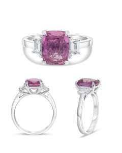 Platinum 3.63 Pink Sapphire Three Stone Ring 
