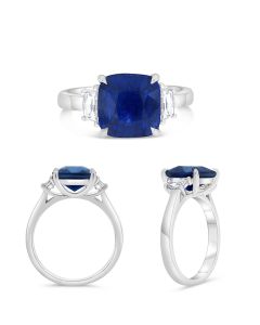 Platinum Three Stone 4.12ct Sapphire Ring 