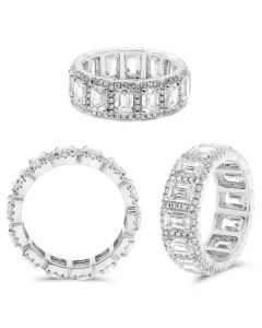 Platinum 4.26 Emerald Cut and Round Diamond Eternity Ring 