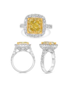 5.03ct Halo Cushion Cut Yellow Diamond Ring 