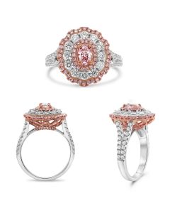 Three row Halo Pink Diamond Two Tone Ring 