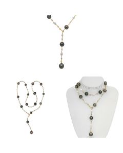 18K Yellow Gold Tahitian Pearl Drop Necklace 