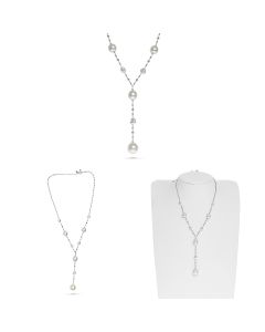 18K White Pearls and Diamond Drop Necklace 