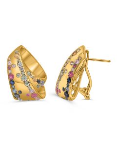 Yellow Gold Multi Sapphire Earrings 