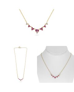 Yellow Gold Multiple Flower Style Pink Sapphire Necklace 