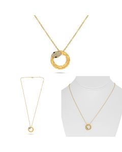 Yellow Gold Circle Emerald Snake Necklace 