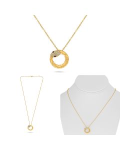 Yellow Gold Circle Ruby Snake Necklace 