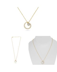 Yellow Gold Diamond Circle and Cluster Necklace 