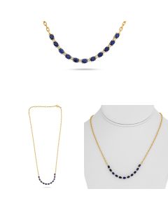 Yellow Gold Paper Clip Chain Sapphire Necklace 
