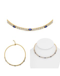 Yellow Gold Sapphire and Diamond Choker Necklace 