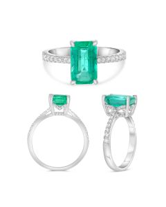 Emerald Ring with Diamond Pave Band