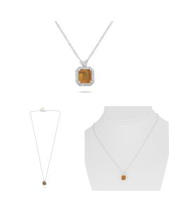 Yellow Sapphire Halo Emerald Cut Necklace