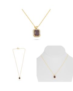 Pink Sapphire Emerald Cut Yellow Gold Necklace 
