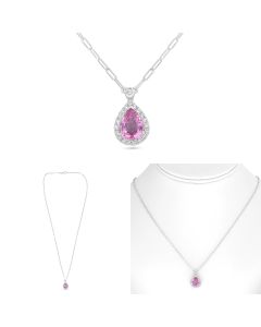 Pink Sapphire Halo Pear Necklace 