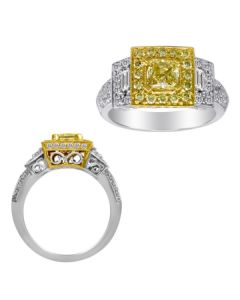 Cushion Fancy Yellow Diamond Ring
