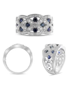 Sapphire and Diamond Vintage Inspired Wedding Band