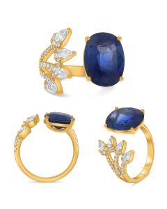 Yellow Gold Diamond and Sapphire You and Me Ring 