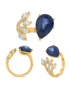 Yellow Gold 6.27 ct Pear Shape Sapphire and Diamond Split Ring 