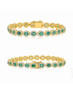 Yellow Gold Oval Emerald and Diamond Bracelet