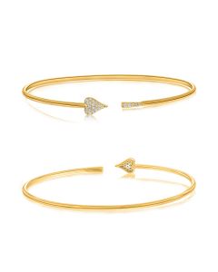 Yellow Gold Diamond Heart Cuff Bangle