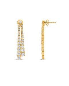 Double Ascending Yellow Gold Diamond Earrings 