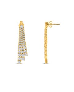 Triple Ascending Yellow Gold Diamond Earrings 